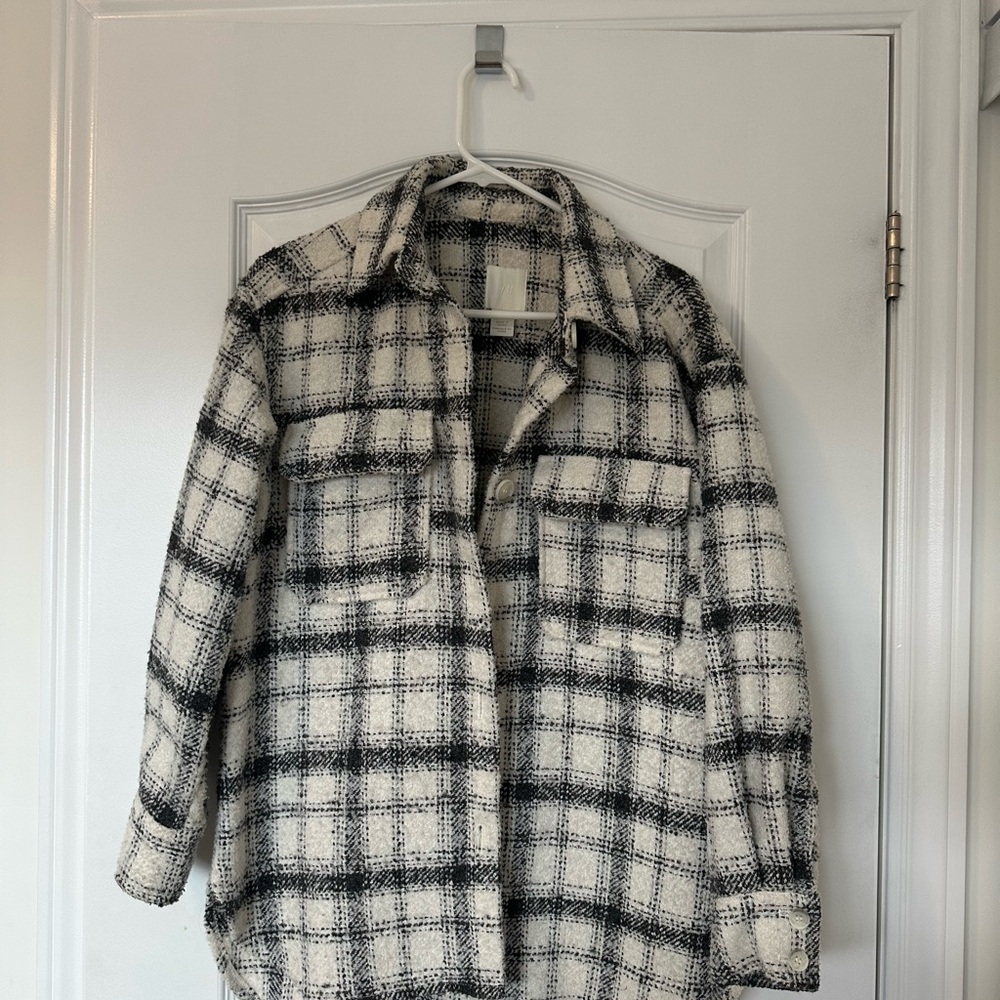 H&M Black and White Plaid Oversized Jacket